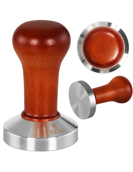 Tamper reguliuojamas kavos tamperis su medine rankena, sk. 58 mm