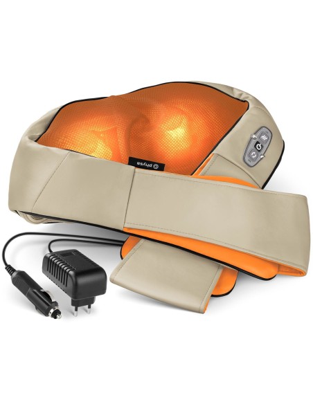 Kaklo, pečių, nugaros masažuoklis su šildymo funkcija, 8 galvutės, 12V/230V, 24W, smėlio spalvos