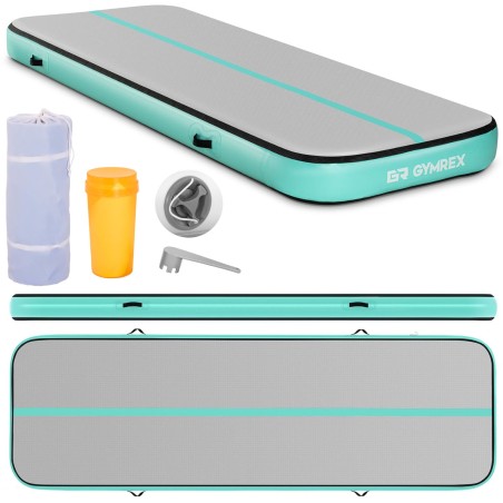 Akrobatinis gimnastikos čiužinio kilimėlis pripučiamiems pratimams, ilgis 3 m, gr. 20 cm žalia