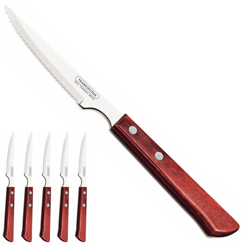 Dantytas nerūdijančio plieno kepsnių peilis Churrasco Spanish Style 6 vnt., 220 mm raudonas