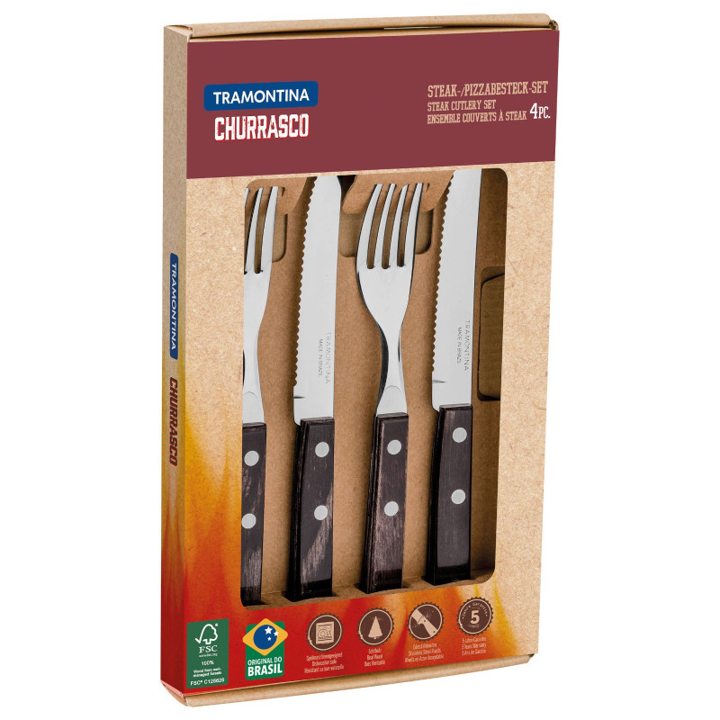 Nerūdijančio plieno picos stalo įrankių rinkinys dovanų dėžutėje Churrasco rinkinys 4 el.