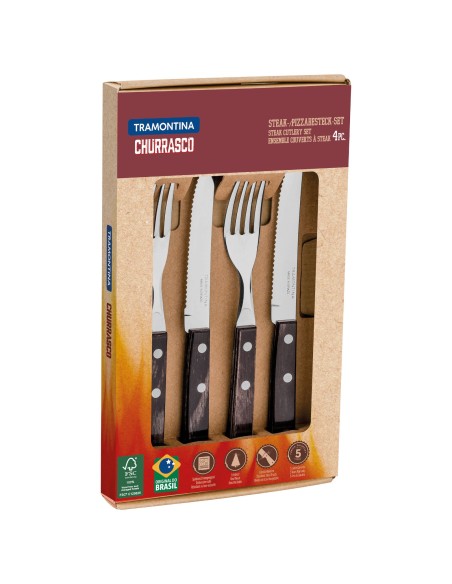 Nerūdijančio plieno picos stalo įrankių rinkinys dovanų dėžutėje Churrasco rinkinys 4 el.