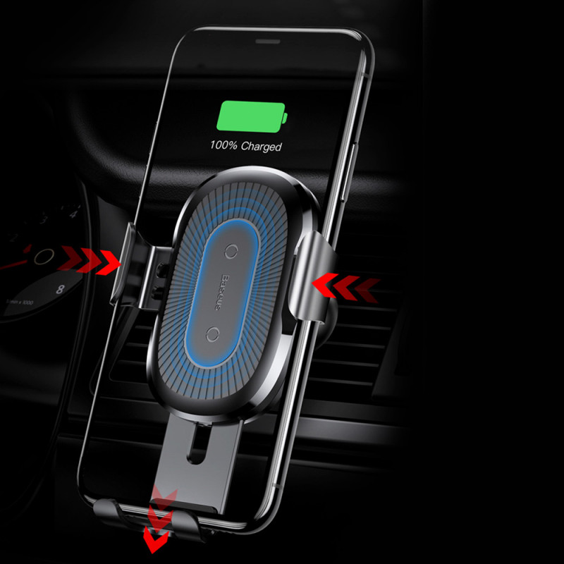Oro ventiliatorius automobilinis dp telefono laikiklis + Qi belaidis įkroviklis juodas
