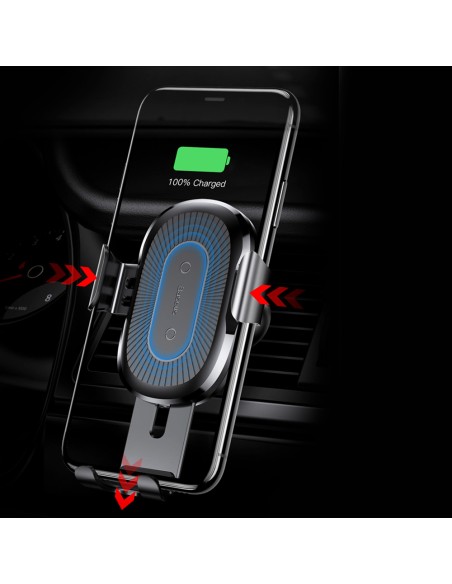 Oro ventiliatorius automobilinis dp telefono laikiklis + Qi belaidis įkroviklis juodas Oro ventiliatorius automobilinis dp telefono laikiklis + Qi belaidis įkroviklis juodas