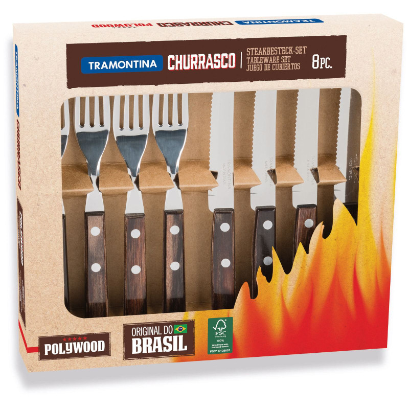 Nerūdijančio plieno picos stalo įrankių rinkinys dovanų dėžutėje Churrasco rinkinys 8 vnt.