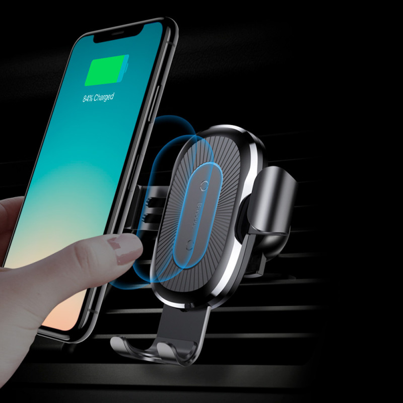 Oro ventiliatorius automobilinis dp telefono laikiklis + Qi belaidis įkroviklis juodas