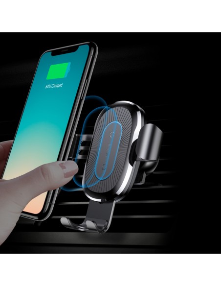 Oro ventiliatorius automobilinis dp telefono laikiklis + Qi belaidis įkroviklis juodas Oro ventiliatorius automobilinis dp telefono laikiklis + Qi belaidis įkroviklis juodas
