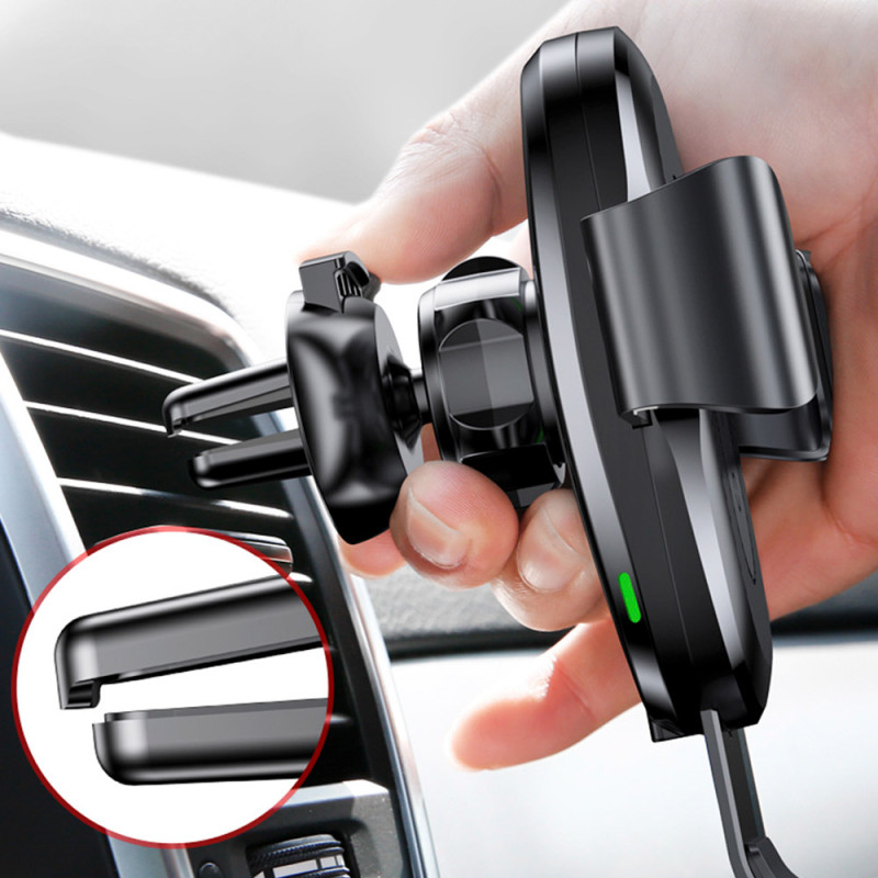 Oro ventiliatorius automobilinis dp telefono laikiklis + Qi belaidis įkroviklis juodas