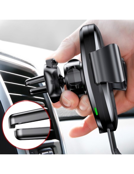Oro ventiliatorius automobilinis dp telefono laikiklis + Qi belaidis įkroviklis juodas Oro ventiliatorius automobilinis dp telefono laikiklis + Qi belaidis įkroviklis juodas
