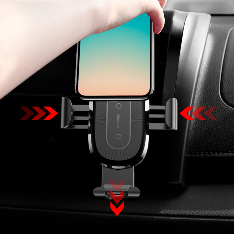 Oro ventiliatorius automobilinis dp telefono laikiklis + Qi belaidis įkroviklis juodas