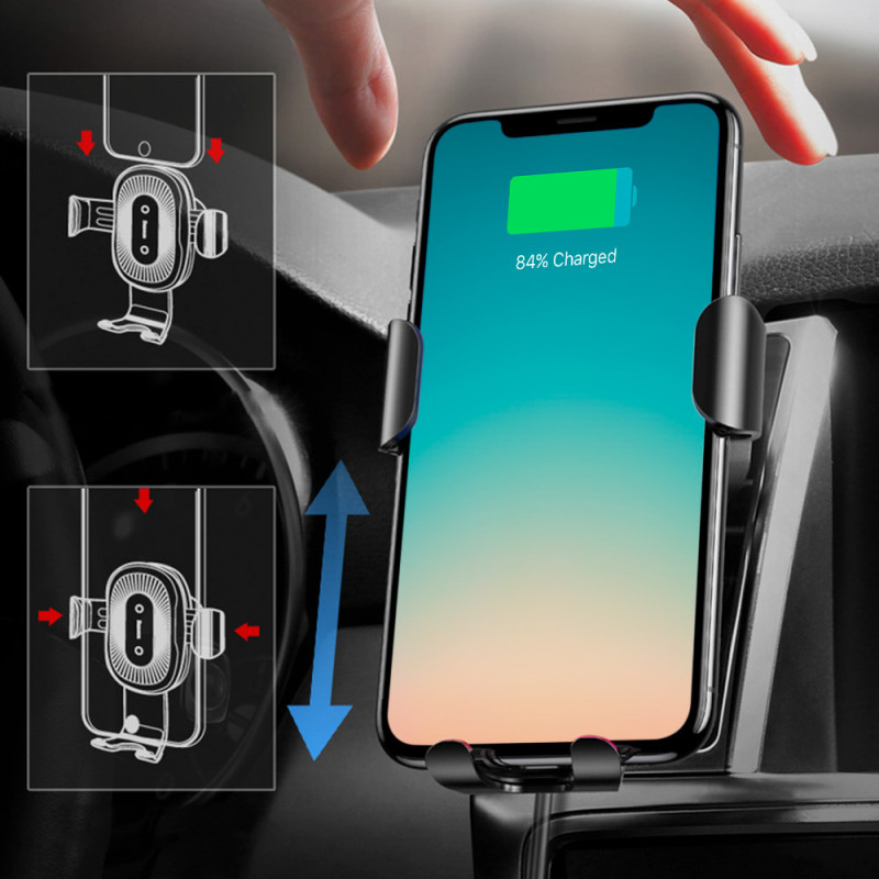 Oro ventiliatorius automobilinis dp telefono laikiklis + Qi belaidis įkroviklis juodas
