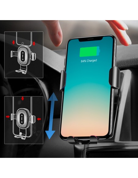 Oro ventiliatorius automobilinis dp telefono laikiklis + Qi belaidis įkroviklis juodas Oro ventiliatorius automobilinis dp telefono laikiklis + Qi belaidis įkroviklis juodas