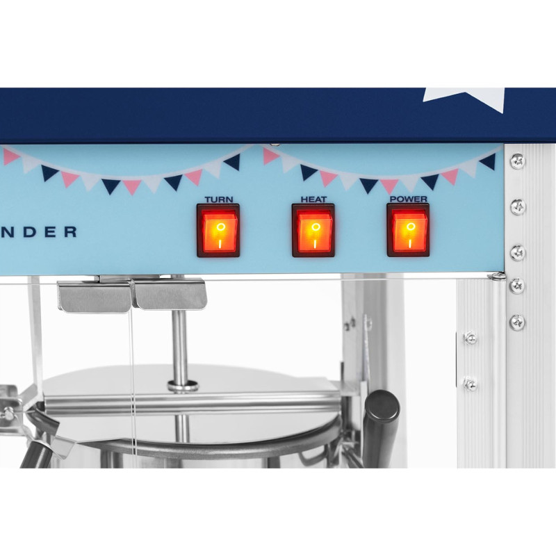 Mašininis kukurūzų spragėsių skrudintuvas retro TEFLON 1600 W 5-6 kg/h - mėlynas