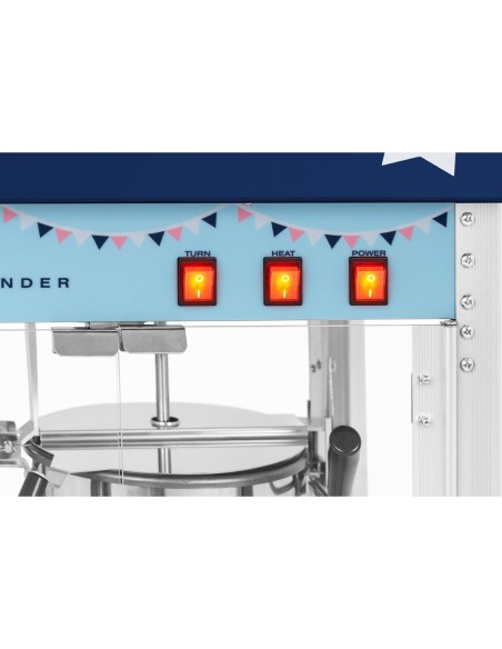 Mašininis kukurūzų spragėsių skrudintuvas retro TEFLON 1600 W 5-6 kg/h - mėlynas Mašininis kukurūzų spragėsių skrudintuvas retro TEFLON 1600 W 5-6 kg/h - mėlynas