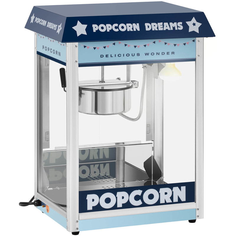 Mašininis kukurūzų spragėsių skrudintuvas retro TEFLON 1600 W 5-6 kg/h - mėlynas