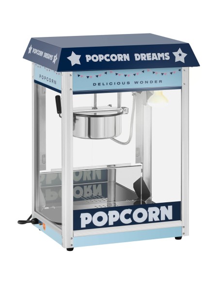 Mašininis kukurūzų spragėsių skrudintuvas retro TEFLON 1600 W 5-6 kg/h - mėlynas Mašininis kukurūzų spragėsių skrudintuvas retro TEFLON 1600 W 5-6 kg/h - mėlynas
