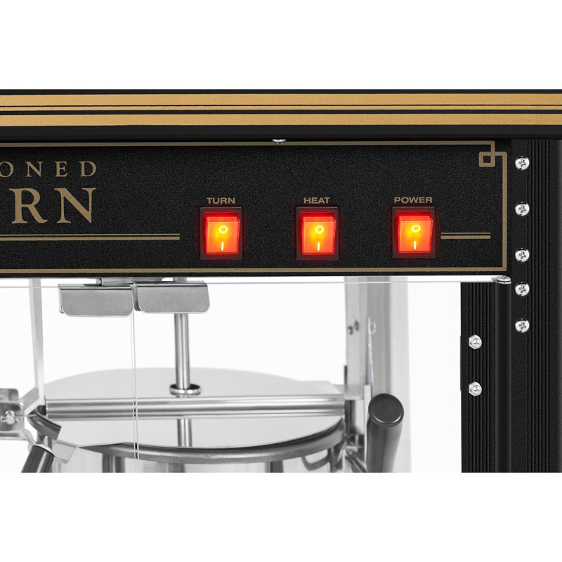Mašininis kukurūzų spragėsių skrudinimas retro TEFLON 1600 W 5-6 kg/h - juodos ir auksinės spalvos