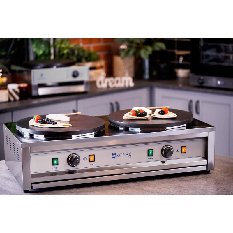 Elektrinė dviguba blynų kepimo mašina su ketaus plokštėmis 2 x 40 cm 2 x 3000 W