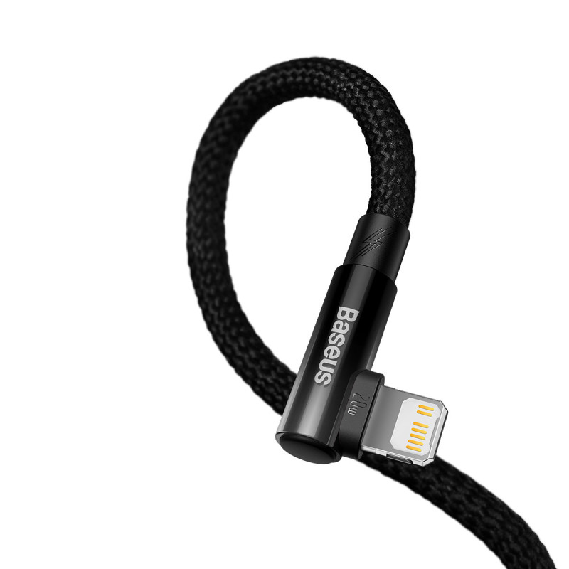 Kampinis laidas Maitinimo laidas su šoniniu USB-C kištuku iPhone Lightning 1m 20W juodas