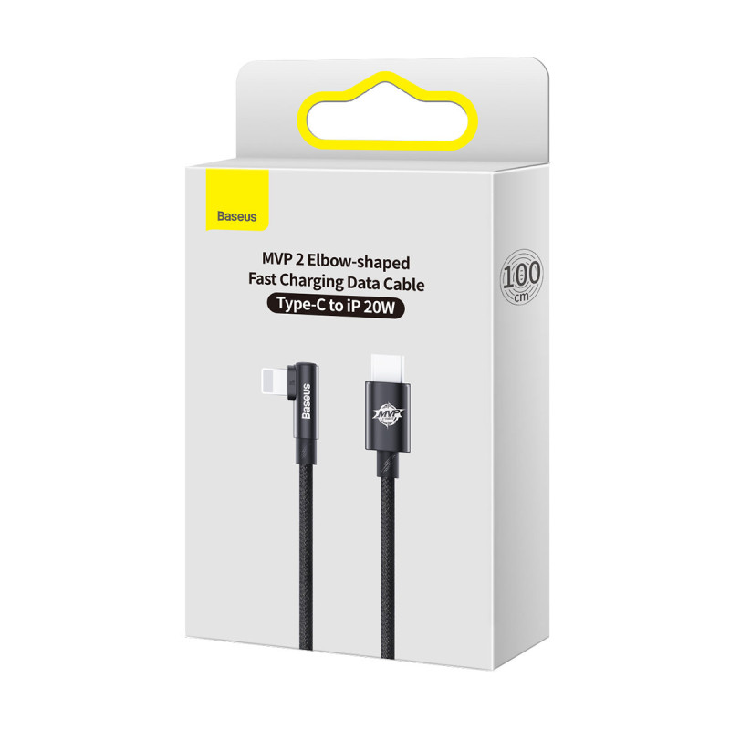Kampinis laidas Maitinimo laidas su šoniniu USB-C kištuku iPhone Lightning 1m 20W juodas