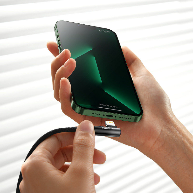 Kampinis laidas Maitinimo laidas su šoniniu USB-C kištuku iPhone Lightning 1m 20W juodas