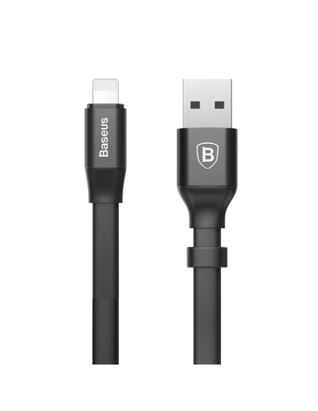 Plokščias kabelis USB laidas Iphone Lightning su laikikliu 2A 23CM juodas