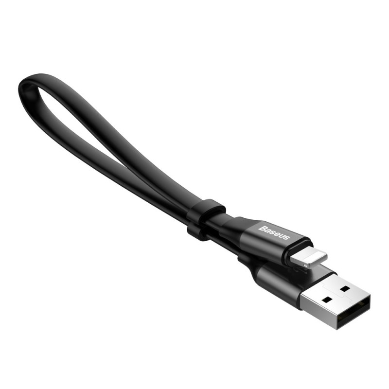Plokščias kabelis USB laidas Iphone Lightning su laikikliu 2A 23CM juodas