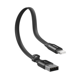 Plokščias kabelis USB laidas Iphone Lightning su laikikliu 2A 23CM juodas
