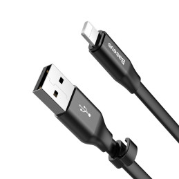 Plokščias kabelis USB laidas Iphone Lightning su laikikliu 2A 23CM juodas