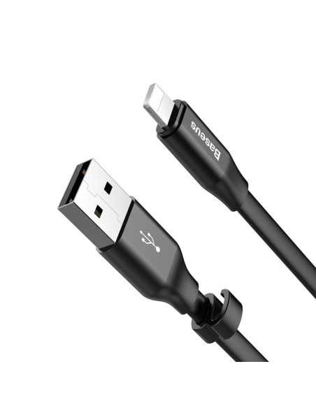 Plokščias kabelis USB laidas Iphone Lightning su laikikliu 2A 23CM juodas