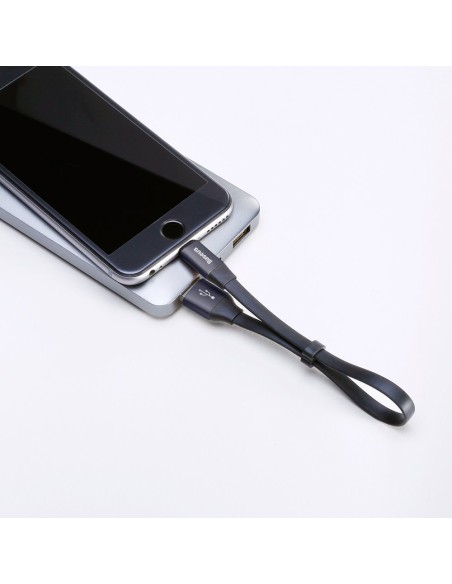 Plokščias kabelis USB laidas Iphone Lightning su laikikliu 2A 23CM juodas