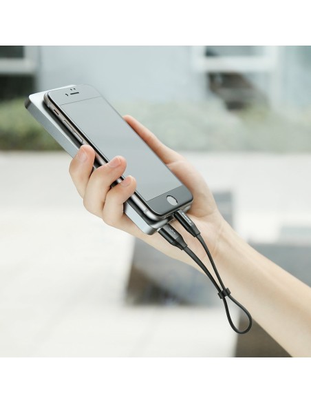 Plokščias kabelis USB laidas Iphone Lightning su laikikliu 2A 23CM juodas