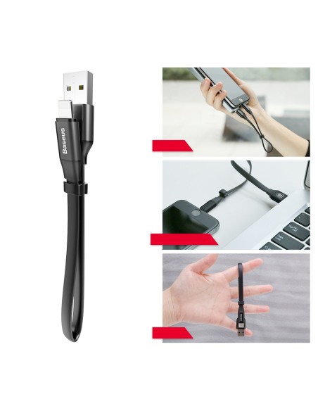 Plokščias kabelis USB laidas Iphone Lightning su laikikliu 2A 23CM juodas