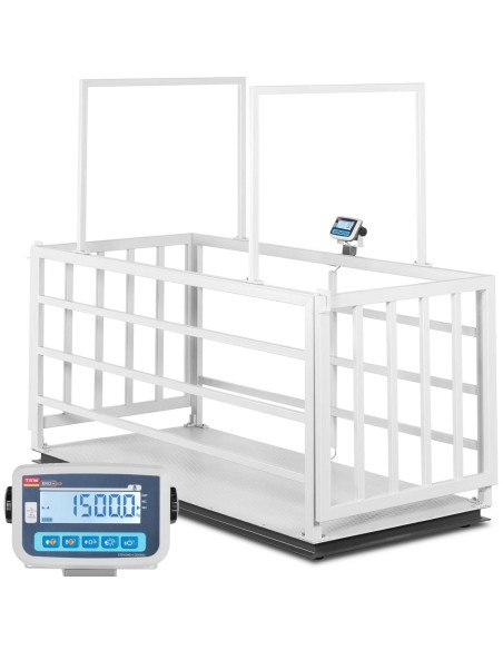 Veterinarinės gyvulininkystės platforminės svarstyklės su narvu gyvūnams 1500/0,5 kg 110x240 cm LCD Veterinarinės gyvulininkystės platforminės svarstyklės su narvu gyvūnams 1500/0,5 kg 110x240 cm LCD