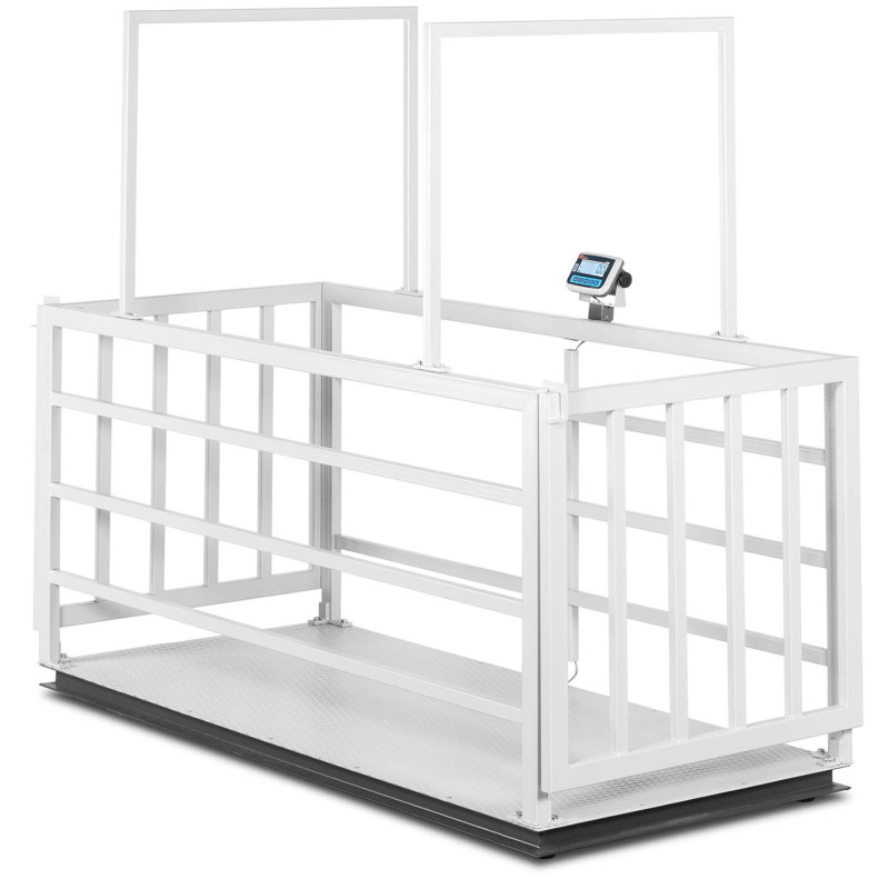 Veterinarinės gyvulininkystės platforminės svarstyklės su narvu gyvūnams 1500/0,5 kg 110x240 cm LCD