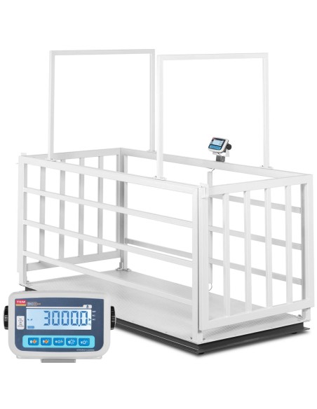 Veterinarinės gyvulininkystės platforminės svarstyklės su narvu gyvūnams 3000/1 kg 110x240 cm LCD Veterinarinės gyvulininkystės platforminės svarstyklės su narvu gyvūnams 3000/1 kg 110x240 cm LCD