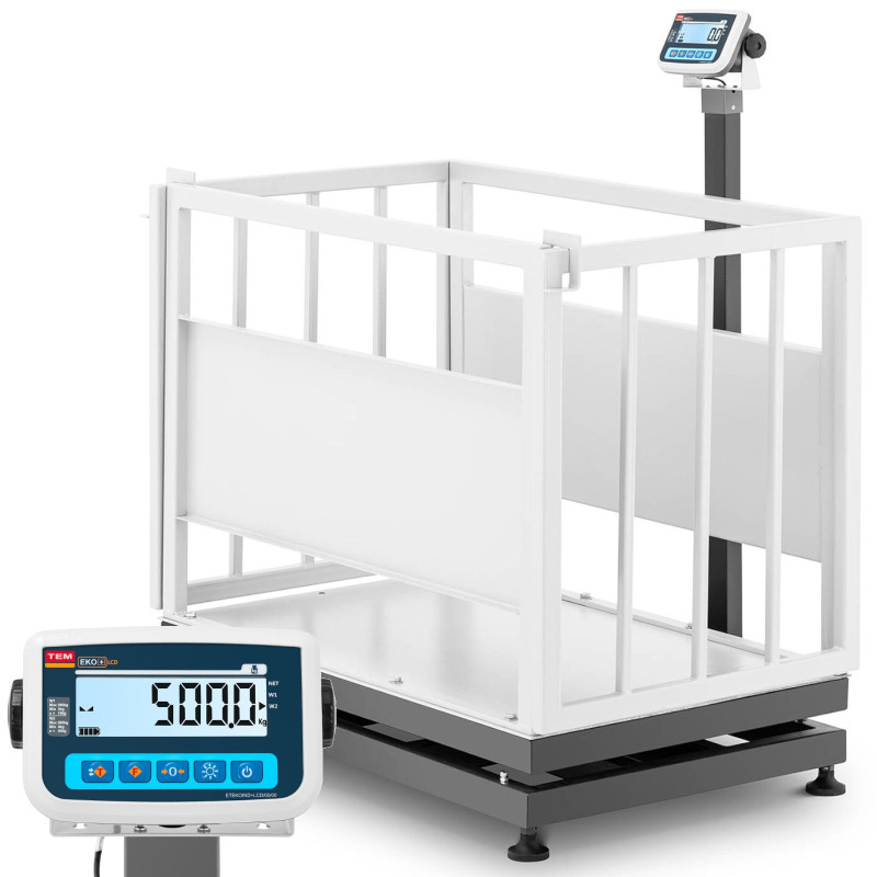 Veterinarinės gyvulininkystės platforminės svarstyklės su narvu gyvūnams 300/0,1 kg 110x70 cm LCD