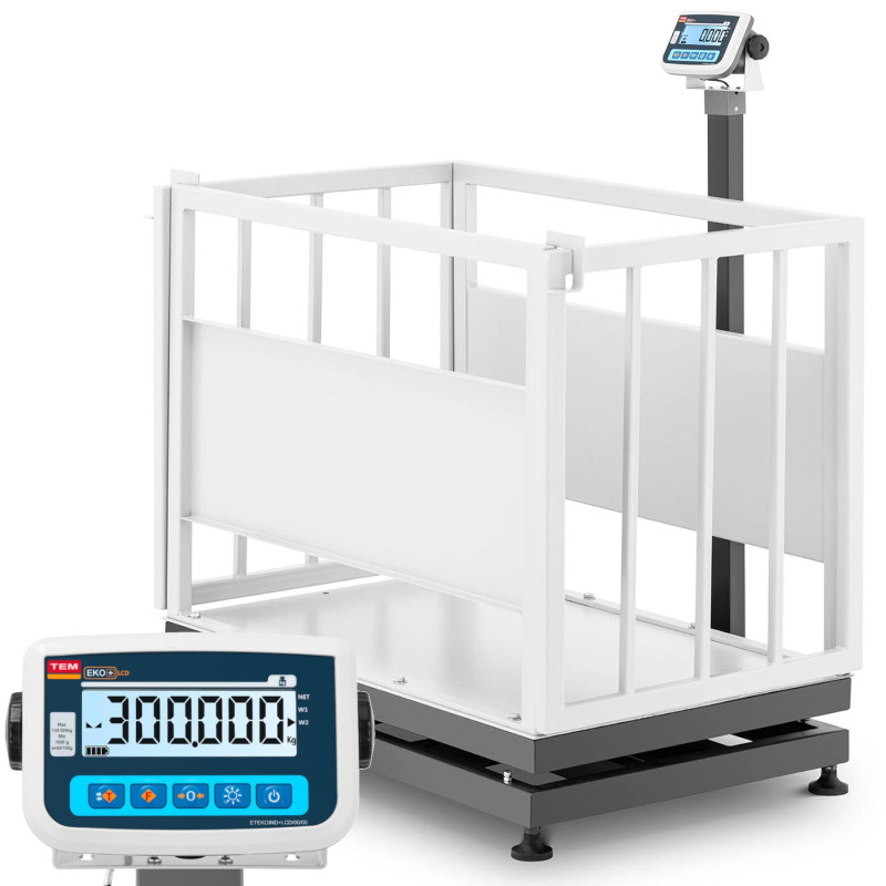 Veterinarinės gyvulininkystės platforminės svarstyklės su narvu gyvūnams 500/0,2 kg 110x70 cm LCD Veterinarinės gyvulininkystės platforminės svarstyklės su narvu gyvūnams 500/0,2 kg 110x70 cm LCD