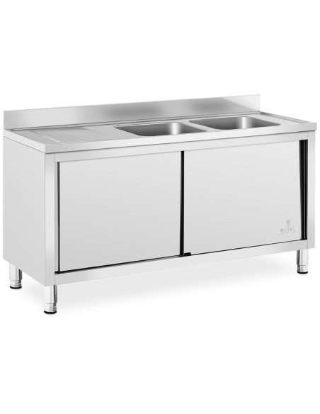 Dviejų kamerų gastronominė baseino kriauklė su spintele su stumdomomis durimis 160 x 60 x 95 cm Dviejų kamerų gastronominė baseino kriauklė su spintele su stumdomomis durimis 160 x 60 x 95 cm