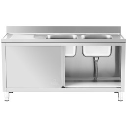 Dviejų kamerų gastronominė baseino kriauklė su spintele su stumdomomis durimis 160 x 60 x 95 cm