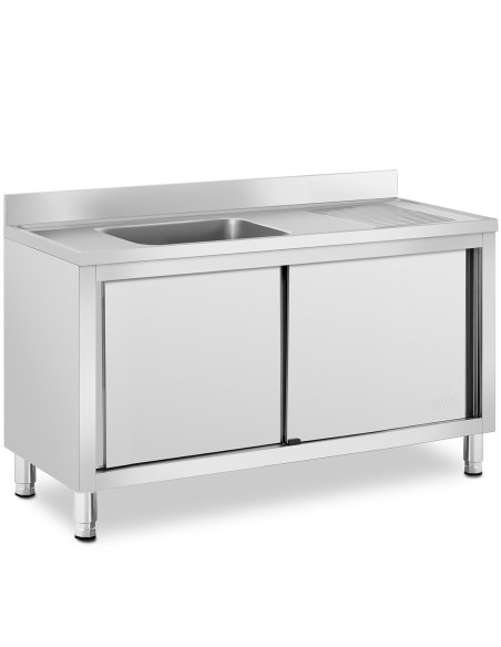 Kriauklės vieno skyriaus gastronominis baseinas su spintele su stumdomomis durimis kairėje 140 x 60 x 94,5 cm Kriauklės vieno skyriaus gastronominis baseinas su spintele su stumdomomis durimis kairėje 140 x 60 x 94,5 cm