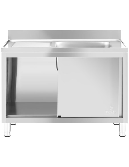 Vienos kameros gastronominė baseino kriauklė su spintele su stumdomomis durimis, dešinė 120 x 60 x 95 cm Vienos kameros gastronominė baseino kriauklė su spintele su stumdomomis durimis, dešinė 120 x 60 x 95 cm