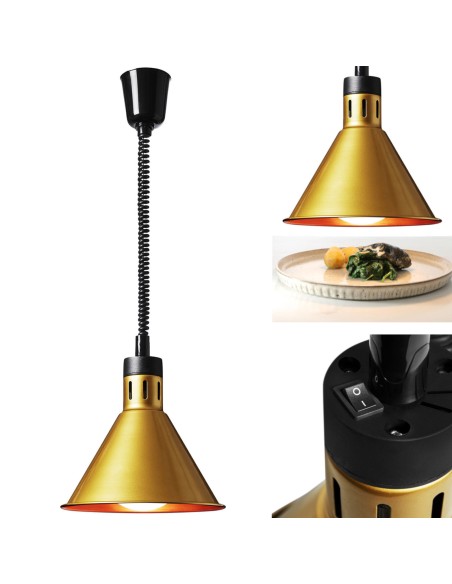 Infraraudonųjų spindulių šildymo lempa indams IR pakabinama aukso sk. 27cm 250W