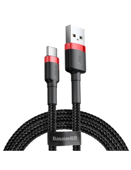 Patvarus lankstus laidas USB laidas USB-C QC3.0 2A 2M juodos ir raudonos spalvos