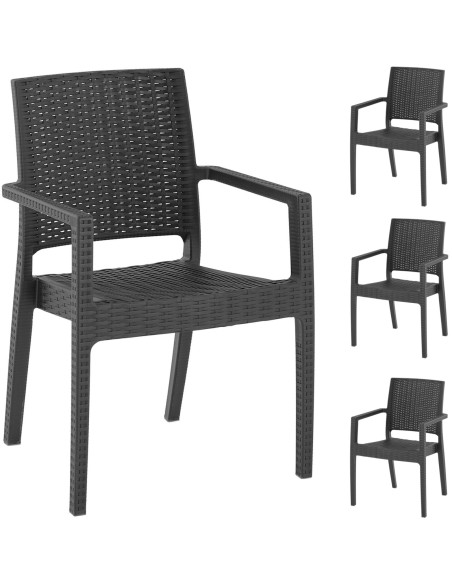 Moderni austa terasos kėdė restoranui, kavinei, 4 vnt.juoda Moderni austa terasos kėdė restoranui, kavinei, 4 vnt.juoda