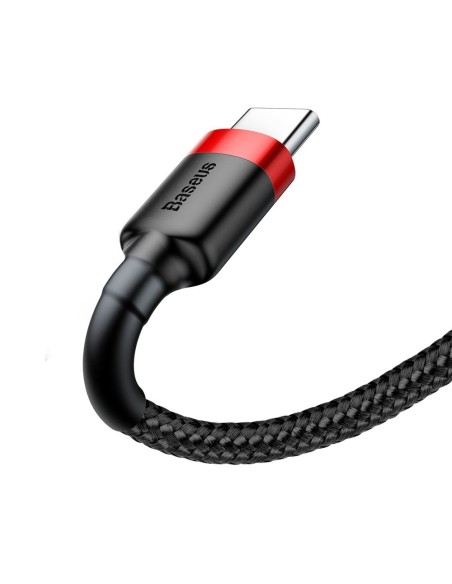 Patvarus lankstus laidas USB laidas USB-C QC3.0 2A 2M juodos ir raudonos spalvos