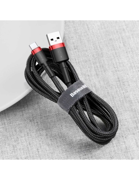 Patvarus lankstus laidas USB laidas USB-C QC3.0 2A 2M juodos ir raudonos spalvos