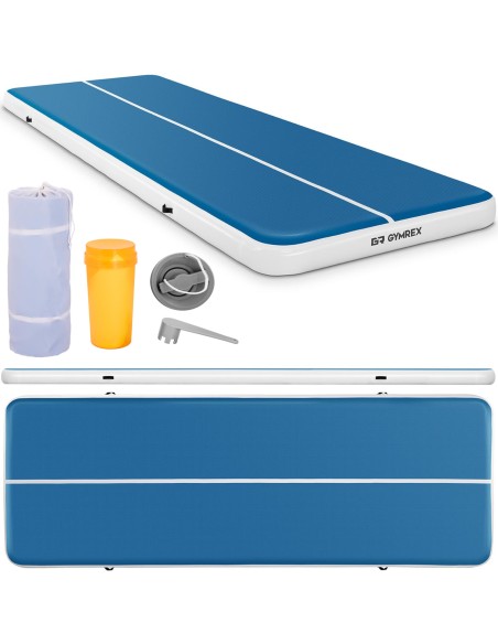 Čiužinio kilimėlis akrobatinis pripučiamas gimnastikos takelis 600 x 200 x 20 cm mėlyna ir balta