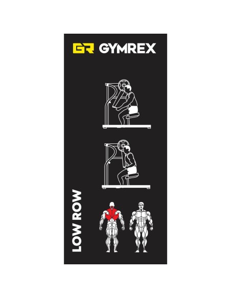 Mašininis prietaisas, skirtas treniruoti nugaros trapecinės nugaros raumenis su laisvu svoriu LOW ROW