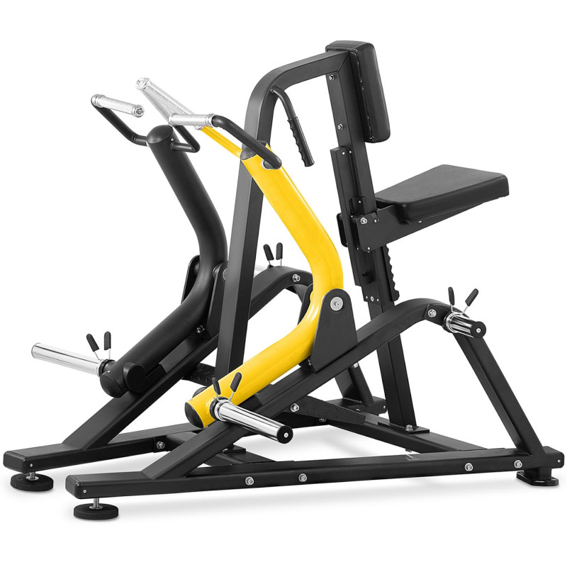 Mašininis įtaisas treniruoti nugaros raumenis trapecijos su laisvu svoriu ROW